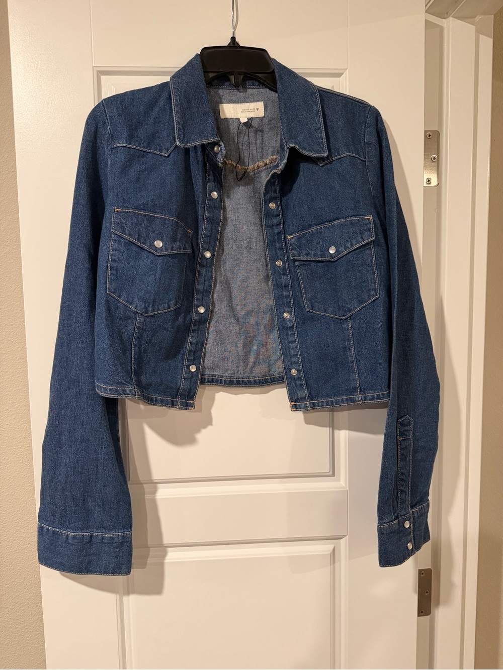 Zara Dark Blue Cropped Denim Jacket